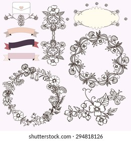 Vector wedding set. Beautiful floral elements. Save the date, wedding or invitation card design element, also you can change colors.