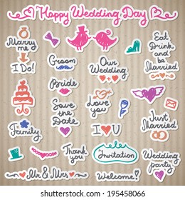 vector wedding set, letterings and elements for design