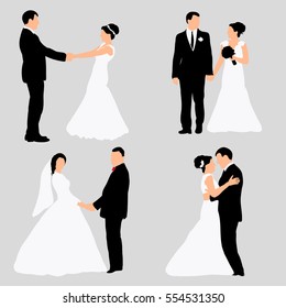 vector wedding silhouettes bride and groom in a white dress