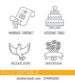 Vector wedding thin line icon set. Fully editable mono linear curves.