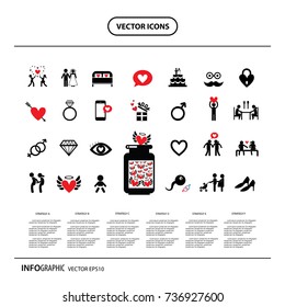 vector wedding and valentine icon set    