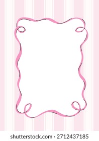 Boda de Vector, día de San Valentín o tarjeta de felicitación de amor con fondo rosa a rayas y marco rectangular con lugar para su texto.  Plantilla de tarjeta.