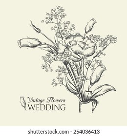 Vector Wedding Vintage Background.Flowers. Easy to edit. Perfect for invitations or announcements.