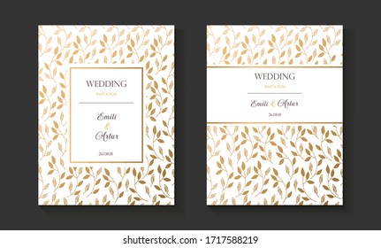 Vector wedding vintage card. Damask gold pattern. Vector illustration.