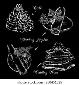 Vector Wedding Vintage set of decoration elements on black background. Easy to edit. Perfect for invitations or announcements.