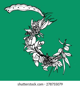 Vector Wedding Wreath Background. Perfect for invitations or announcements. Vintage flowers wreath. Hand drawn round frame with roses, anemones, leaves and floral elements for designers. Vector design