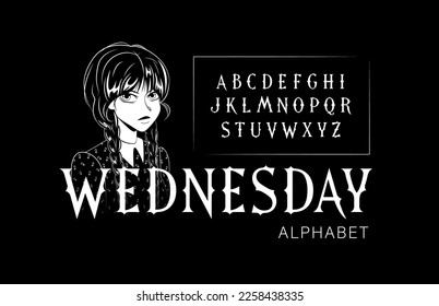 Vector Wednesday alphabet. White on black background