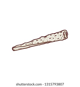 Vector weed joint, cannabis spliff, hash smoking cigarette sketch icon. Unhealthy smoking drug addication, legalized narcotics. Paper butt with marijuana isolated illustratoin