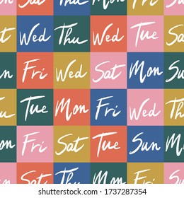 Vector weekdays seamless pattern. Days of the week lettering colorful background. Great for scrapbooking.