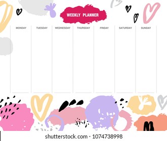 Vector weekly planner with abstract flowers decorated. Schedule design template. 