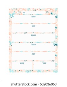 Vector weekly planner with butterflies