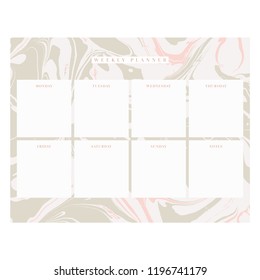 Vector Weekly Planner page template, marble background