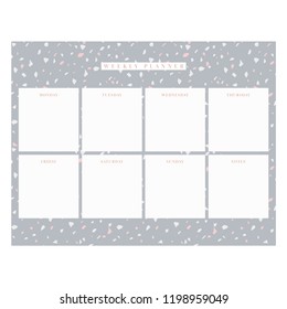 Vector Weekly Planner page template, terrazzo background