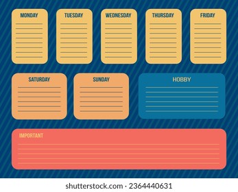 Vector weekly planner for schoolchildren and students in trendy colors. Schedule design template.