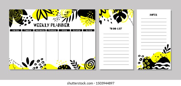 Vector weekly planner template. Organize and schedule with Notes and To do-list.