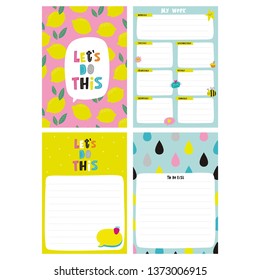 Vector weekly planner template. Vector templates with cute design elements. Cute print for cards,  poster, banners, book covers, notebooks page. 