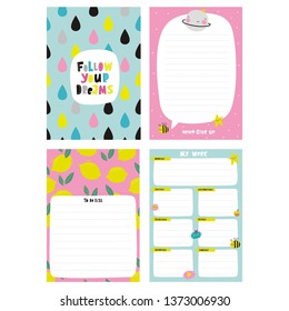 Vector weekly planner template. Vector templates with cute design elements. Cute print for cards,  poster, banners, book covers, notebooks page. 
