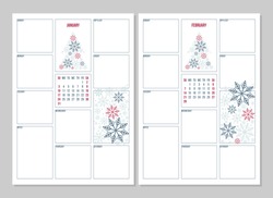 Vector Weekly Planners With Snowflakes Design And With The Calendar  (January, February)