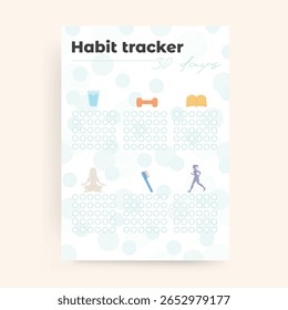 Modelo de rastreador semanal vetorial com ilustração de água, esportes, meditação, leitura, corrida e cuidados