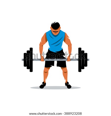 Vector Weightlifting Cartoon Illustration. The athlete lifts a heavy barbell. Branding Identity Corporate Logo isolated on a white background