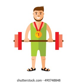 Vector Weightlifting. Flat style colorful Cartoon illustration.