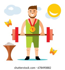 Vector Weightlifting. Flat style colorful Cartoon illustration.