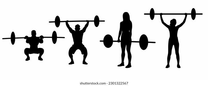 Vector weightlifting silhouette, icon, white background