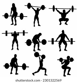 Vector weightlifting silhouette, icon, white background