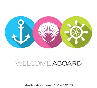 Vector welcome aboard design with marine icons