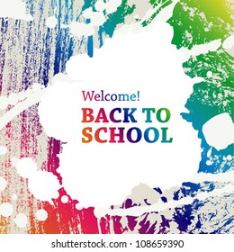 Vector "welcome back to school" on blots background.