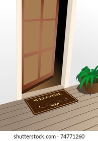 Vector Welcome Mat On The Porch