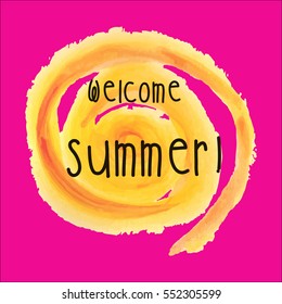Vector. Welcome to Summer in watercolor. Summertime Logo Templates. Isolated Typographic design labels. Summer vacation lettering for invitations, greeting cards, prints and posters. Feasts Beach