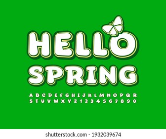 Vector welcome text Hello Spring. Retro style Font. Creative set of Alphabet Letters and Numbers