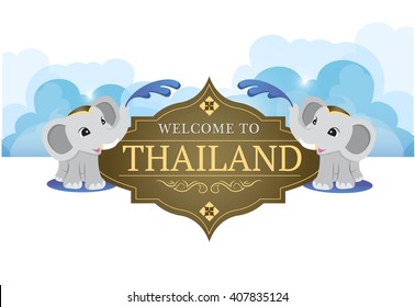 vector welcome to thailand border design, thai elephant 