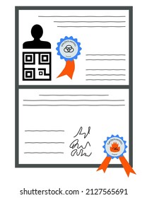 Vector welding certificate flat icon. Factory worker diploma sign isolated on white background. Technical pass web graphics