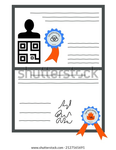 Vector\
welding certificate flat icon. Factory worker diploma sign isolated\
on white background. Technical pass web\
graphics