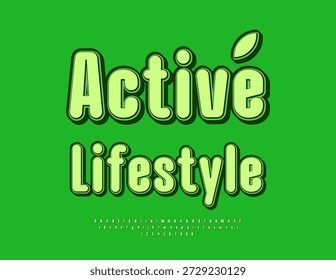 Vector Wellness flyer Active Lifestyle. Elegant Green Font. Bright Creative Alphabet Letters and Numbers set.