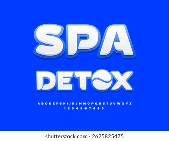 Vector Wellness icon Spa Detox. Stylish White and Blue Font. Modern Uppercase Alphabet Letters and Numbers set.