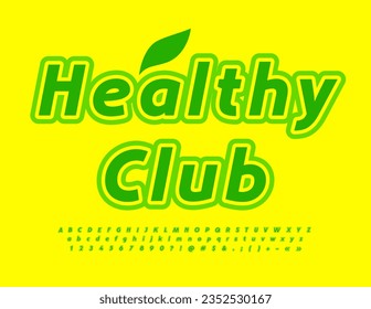 Vector wellness template Healthy Club. Creative Green Font. Elegant set of Alphabet Letters, Numbers and Symbols