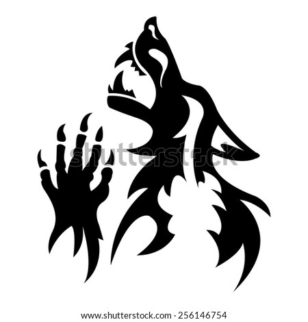 Vector Werewolf Stencil Dark Tattoo Fantesy Stock Vector (Royalty Free