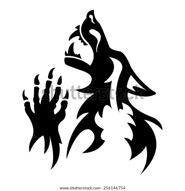 Vector Werewolf Stencil Dark Tattoo Fantesy Stock Vector (Royalty Free