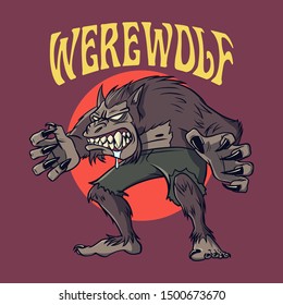 vector werewolf vintage cartoon illustration