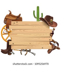 Vector Western Board with Cowboy Accessories isolated on white background