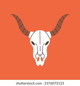 Vector western cow skull element. Buffalo skull on red background. Wild west and cowboy concept.