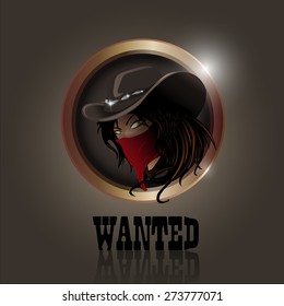 Vector western cowgirl with hat and face mask