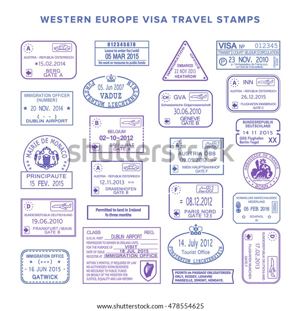 Vector
western europe common travel visa stamps
set