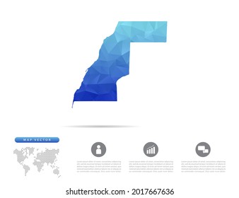 Vector Western Sahara map blue polygon triangle mosaic for presentation. Creative concept for infographic.