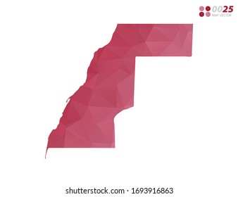 Vector of Western Sahara map red polygon triangle mosaic with white background. style gradient.
