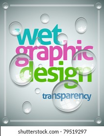 Vector wet poster template. Transparent water drops, text and background are separated layers. Easy editable.