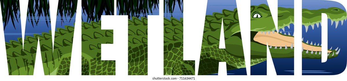 vector wetland word with gator crocodile illustration